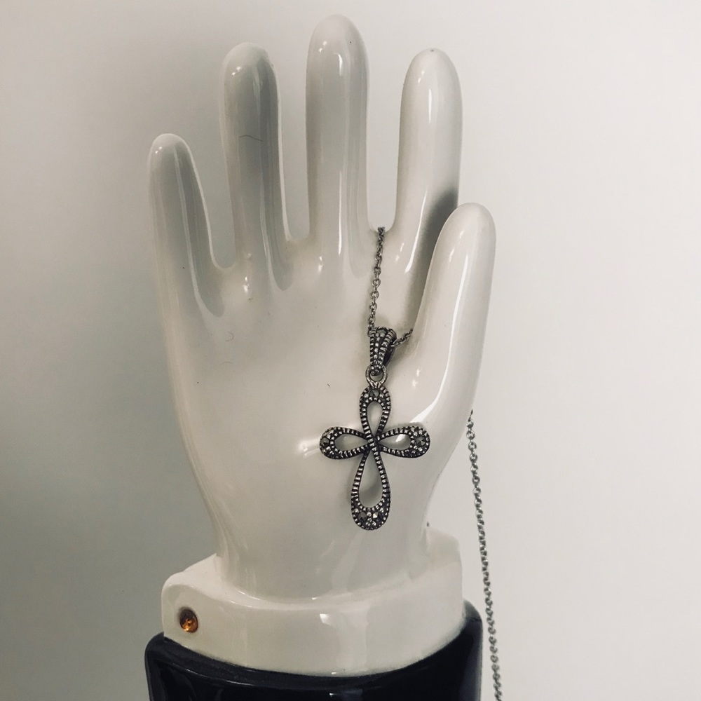 Silver Cross Marcasite Necklace for Women #D628